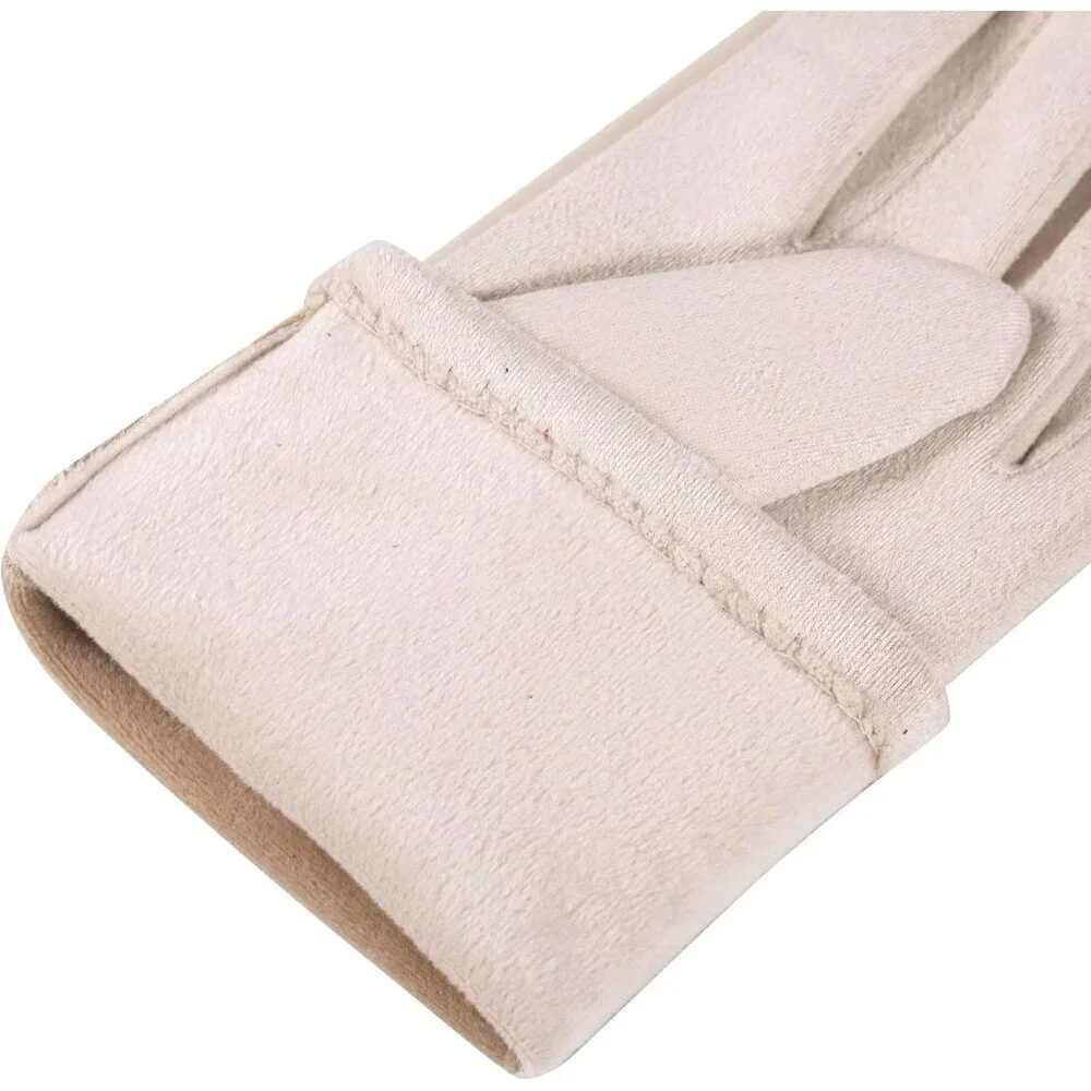 Women's Winter Leather Gloves Touch Screen Wool Lined Windproof Warm Suede White